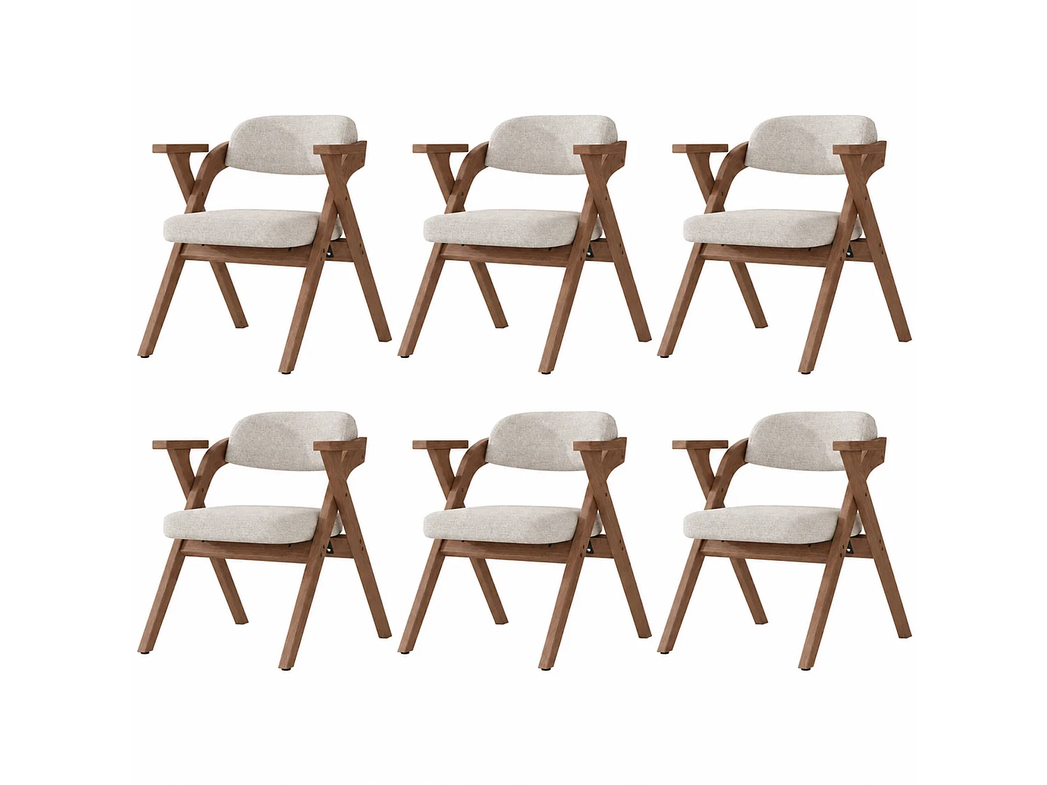 Chaise noyer en bois massif lot de 6 stable avec accoudoirs ergonomiques et revêtement de lin respirant - Sweiko