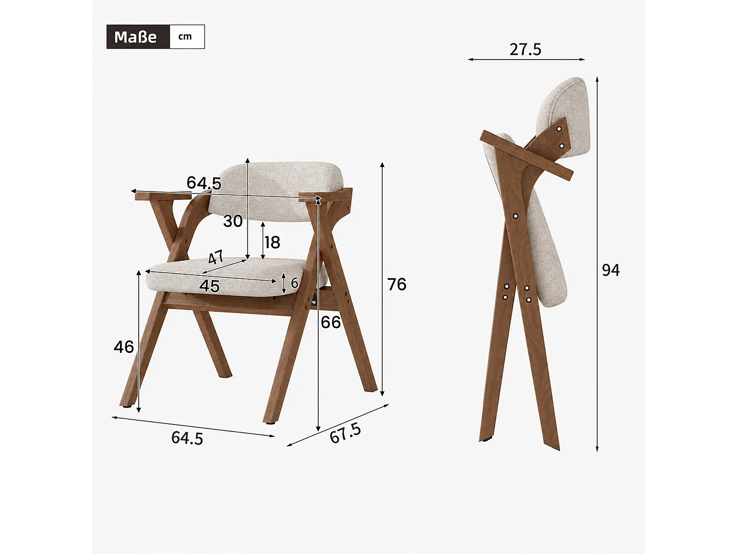 Chaise noyer en bois massif lot de 6 stable avec accoudoirs ergonomiques et revêtement de lin respirant - Sweiko