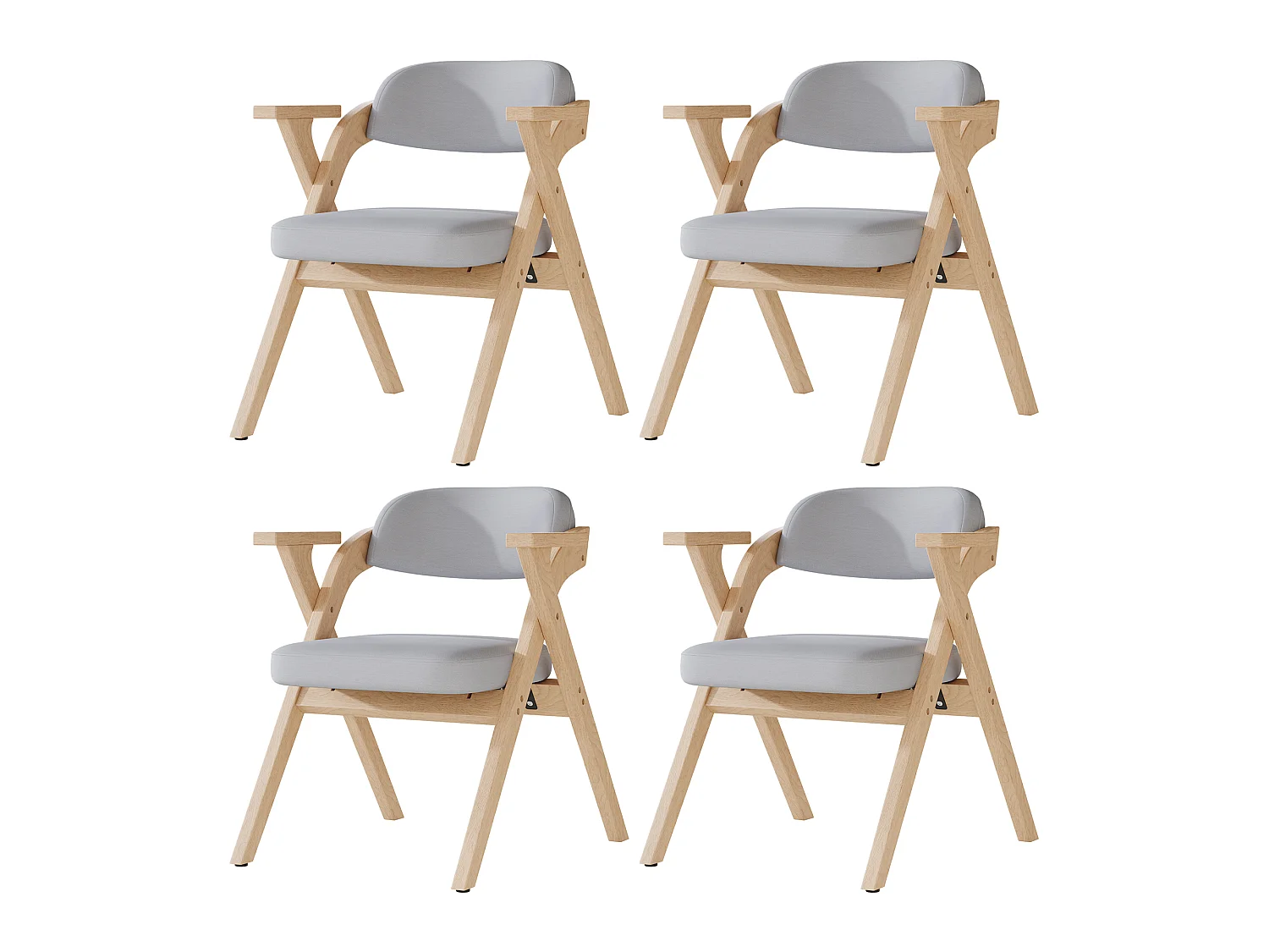 Lot de 4 chaises pliantes en bois massif gris avec revêtement en lin confortable et respirant pour salle à manger salon ou café - Sweiko