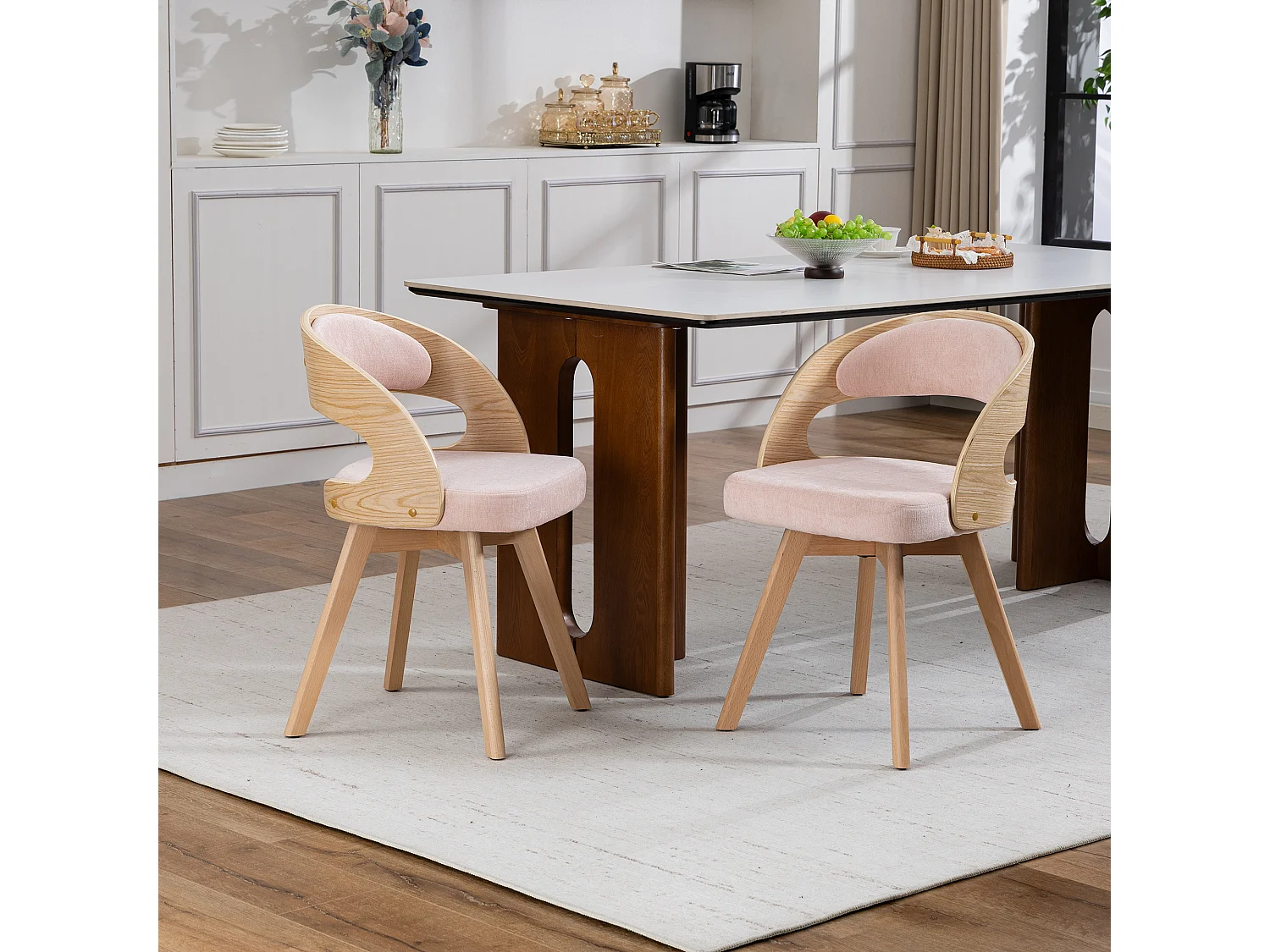 Chaise de salle à manger moderne pivotante en bois avec coussin coton lin dossier incurvé chaise d'appoint pour cuisine café salon - Sweiko