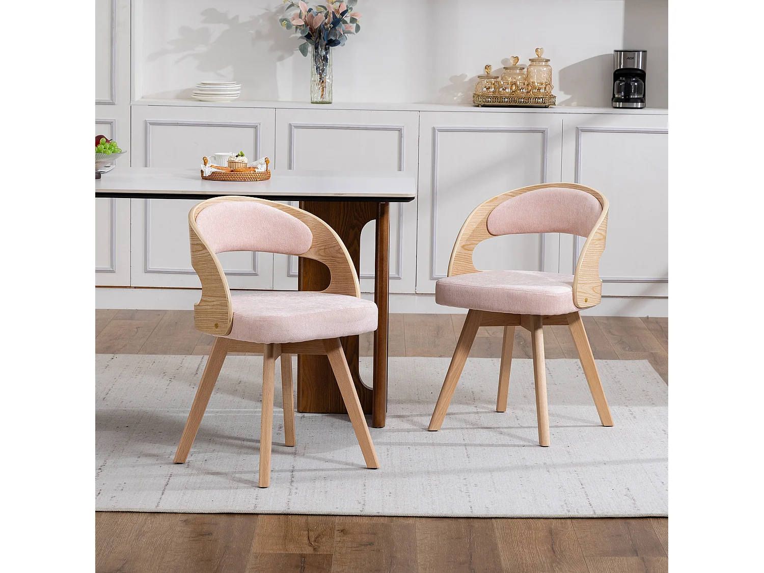 Chaise de salle à manger moderne pivotante en bois avec coussin coton lin dossier incurvé chaise d'appoint pour cuisine café salon - Sweiko