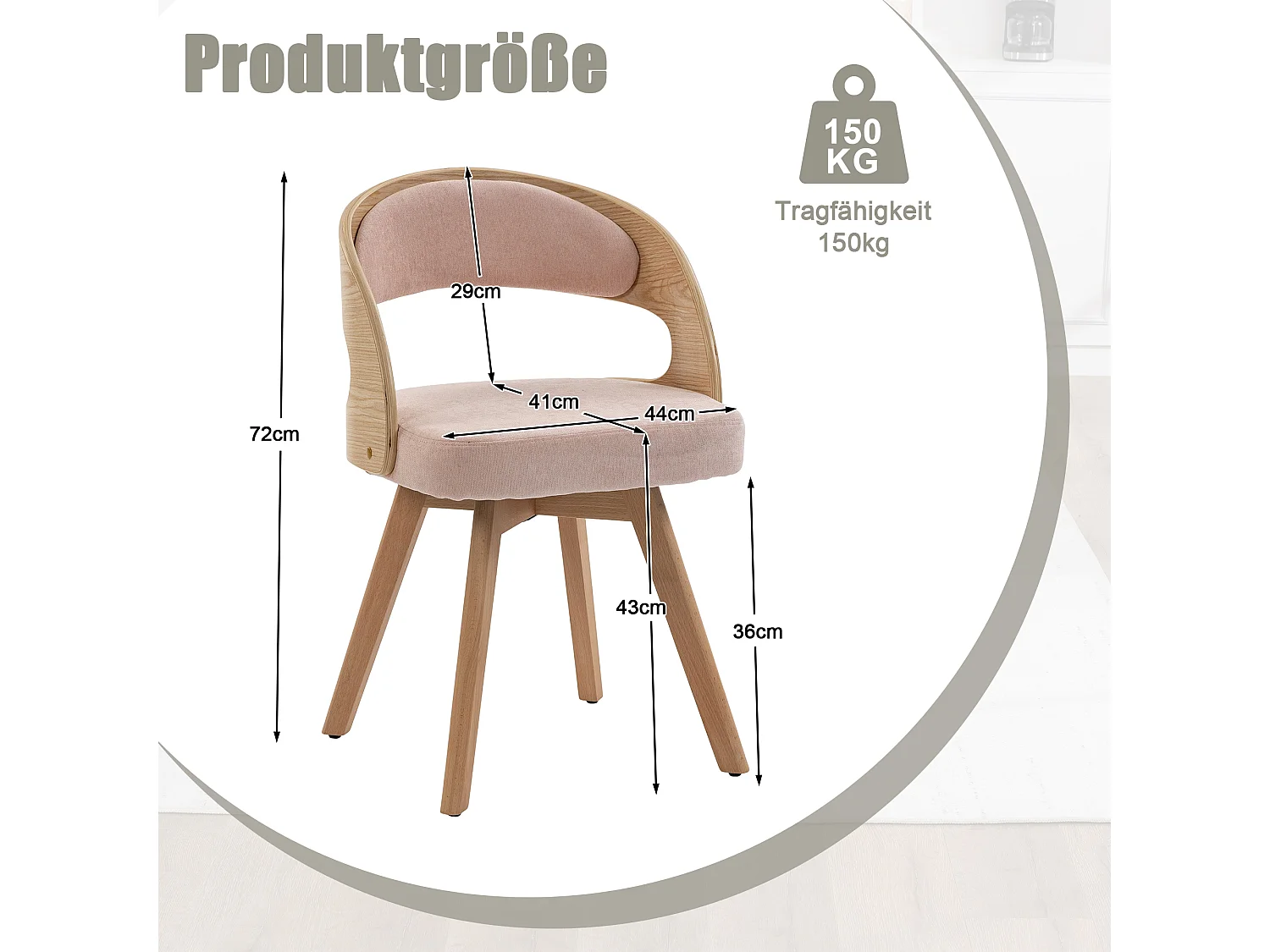 Chaise de salle à manger moderne pivotante en bois avec coussin coton lin dossier incurvé chaise d'appoint pour cuisine café salon - Sweiko