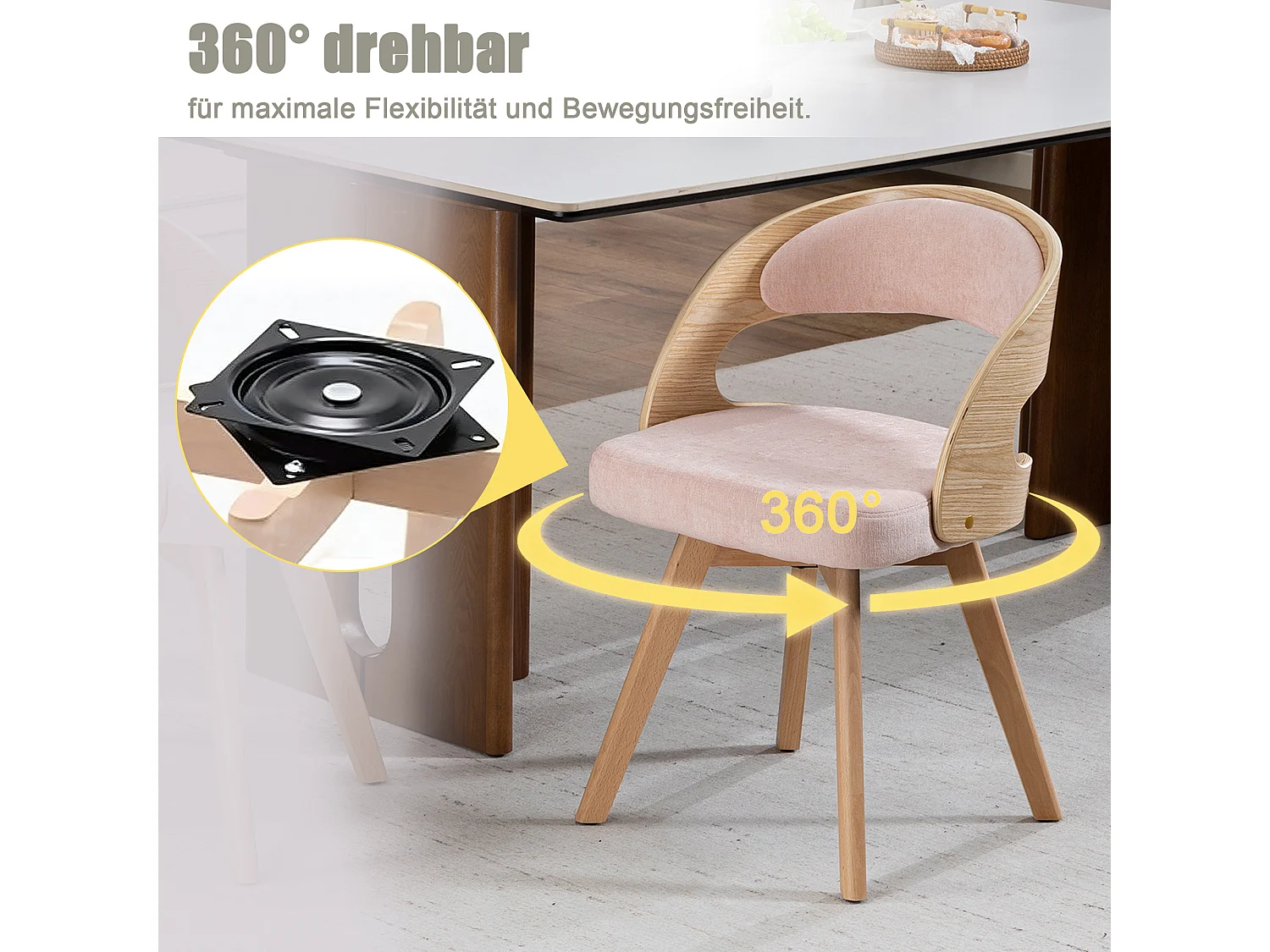 Chaise de salle à manger moderne pivotante en bois avec coussin coton lin dossier incurvé chaise d'appoint pour cuisine café salon - Sweiko