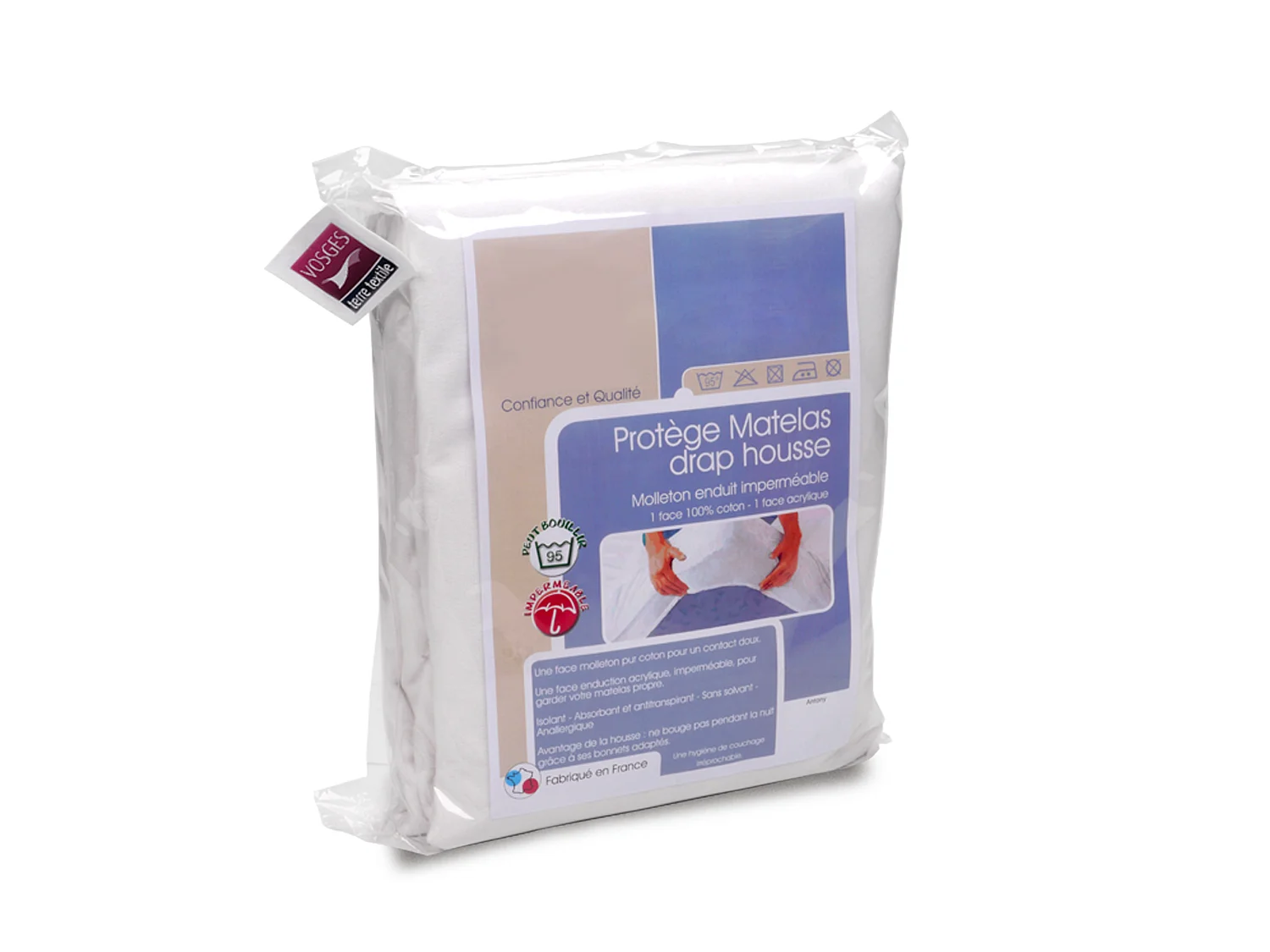Protège matelas imperméable ANTONY 200x210 cm bonnet 30 cm coton enduction acrylique