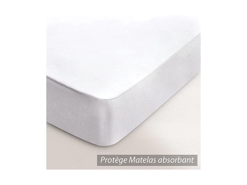 Protège matelas absorbant Antonin blanc 140x210 Grand bonnet 40cm