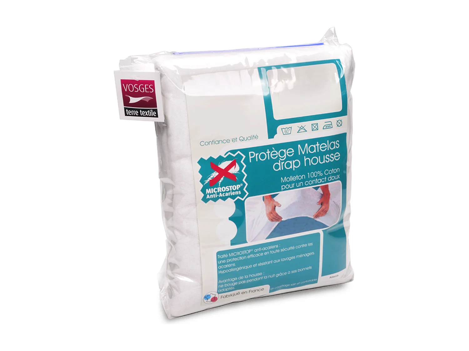 Protège matelas ANTONIN 140x210 cm bonnet 40 cm molleton 220 g/m² absorbant blanc