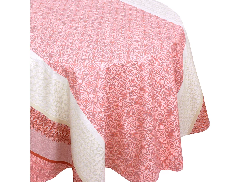 Nappe ovale 170x240 cm Jacquard coton + enduction acrylique CHARLESTON rouge Corail