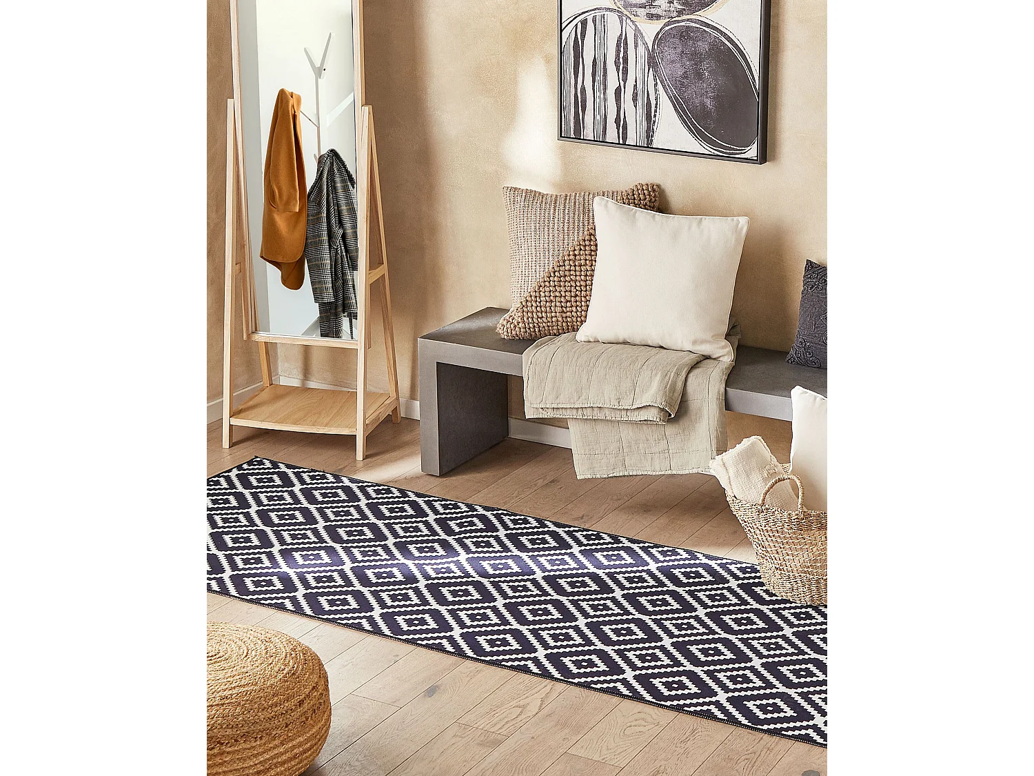 Vloerkleed zwart en wit 80 x 300 cm KARUNGAL