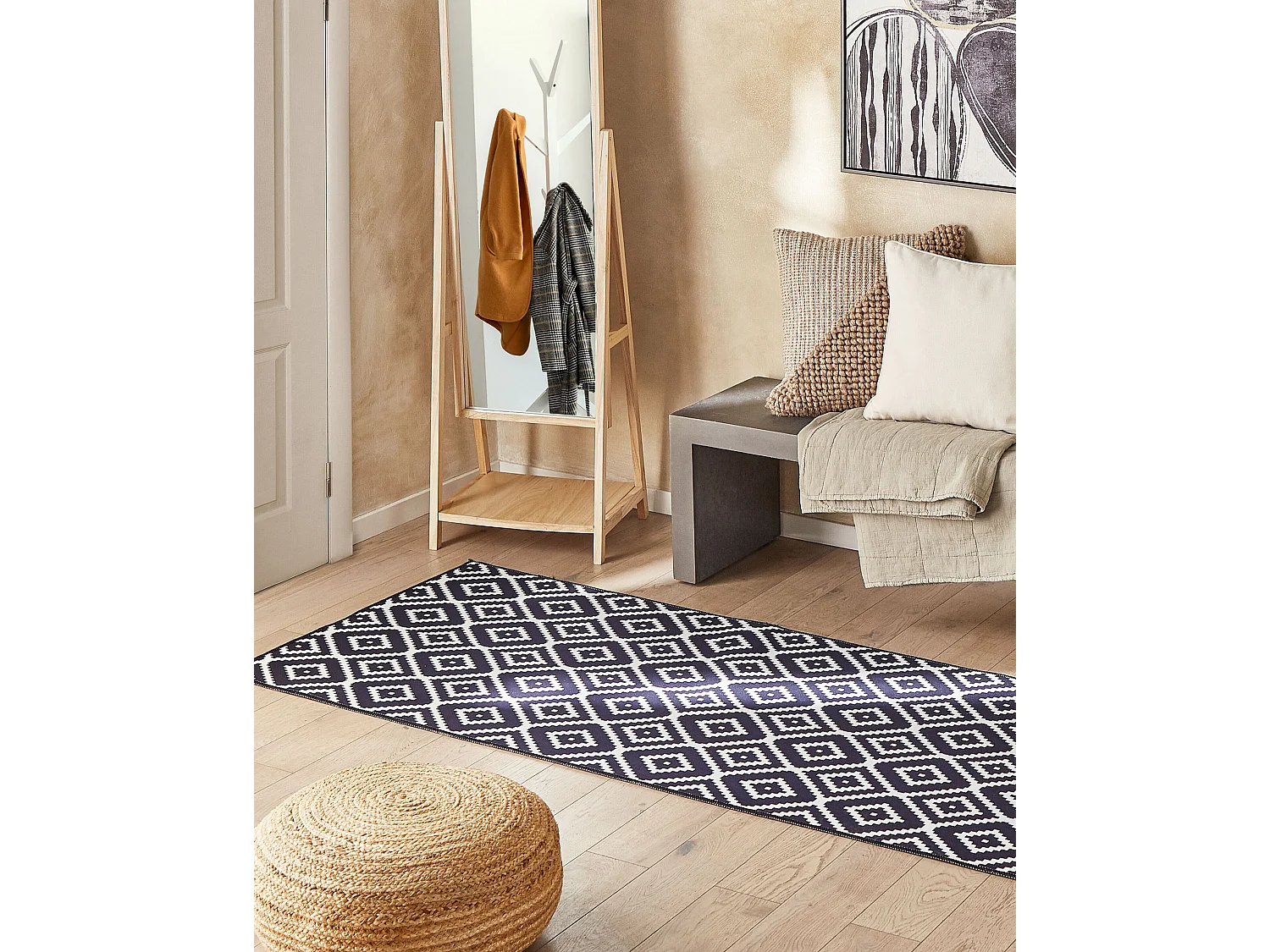 Teppich Läufer schwarz / weiß geometrisches Muster rutschfest 80x240 cm Karungal