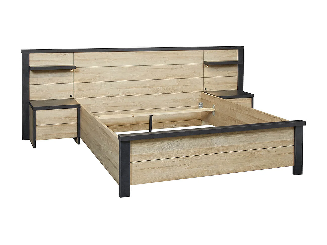 SIWA - Chambre 160x200cm + Tête de Lit avec Leds + Chevets + Commode