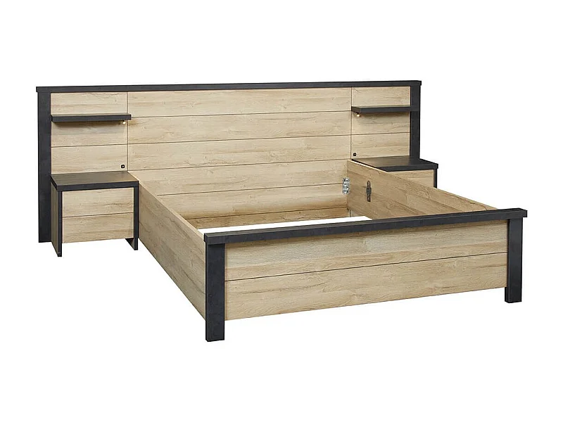 SIWA - Chambre 140x190cm + Tête de Lit avec Leds + Chevets