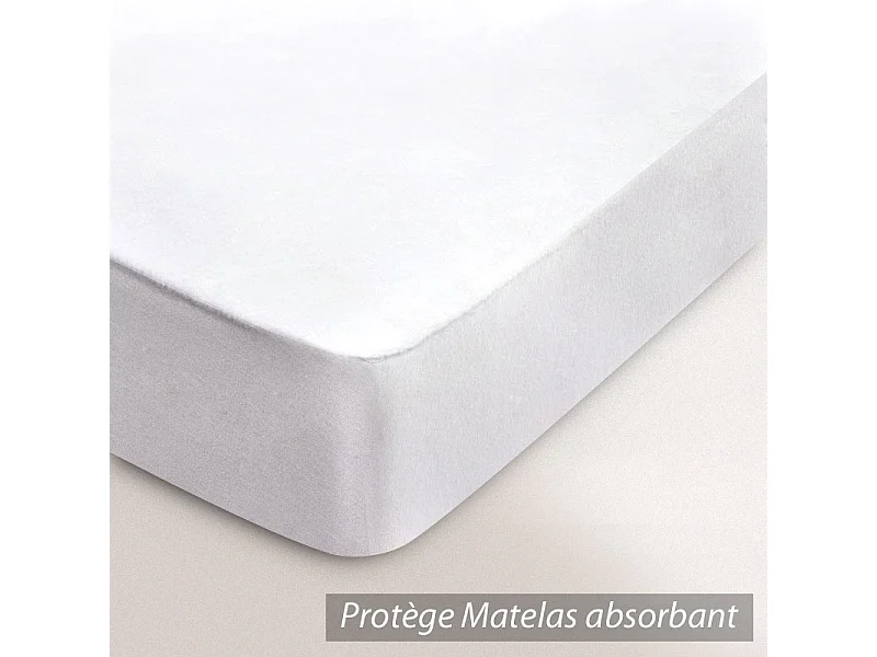 Protège matelas ANTONIN 110x210 cm bonnet 40 cm molleton 220 g/m² absorbant blanc
