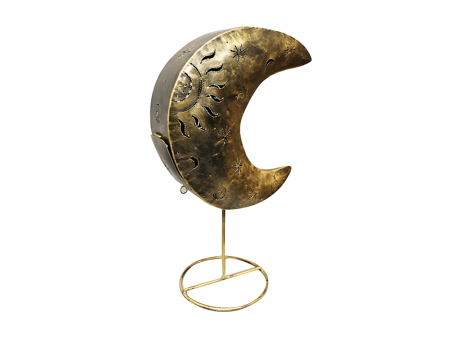 Photophore H. 37 cm lune en métal peint doré - LUNA GOLD