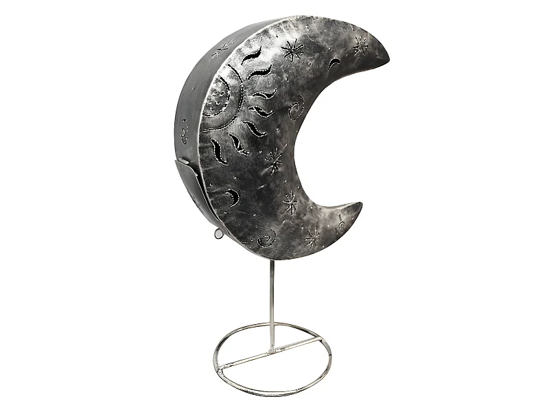 Photophore H. 98 cm lune en métal peint argenté - LUNA SILVER