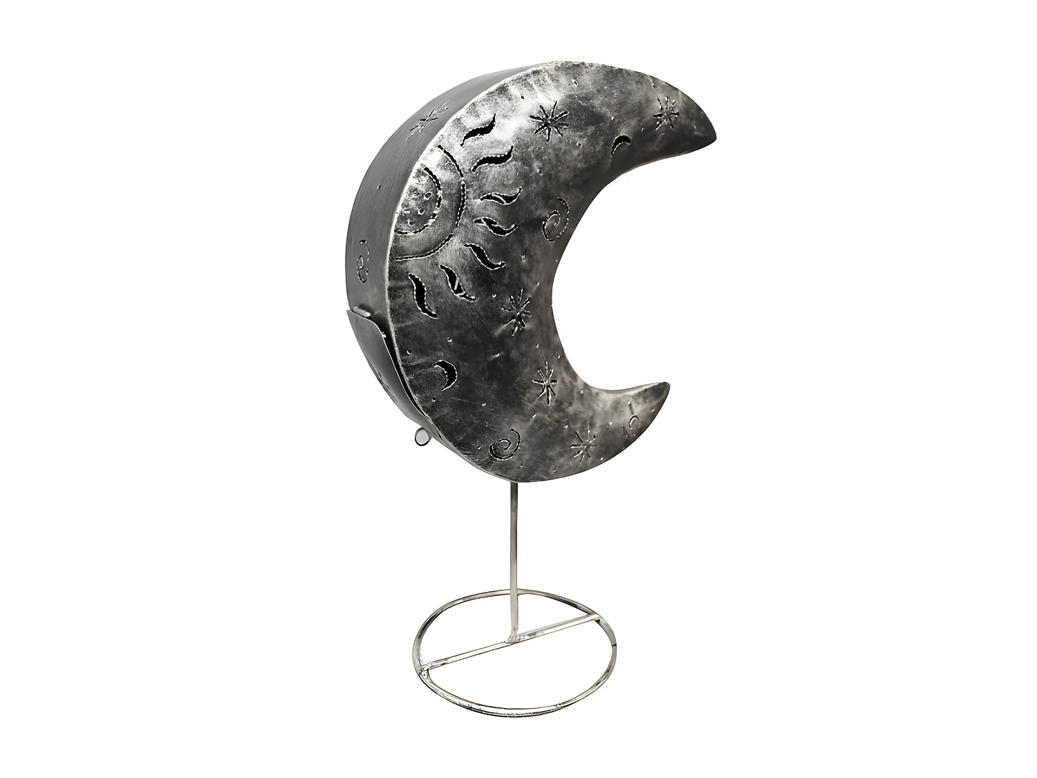 Photophore H. 98 cm lune en métal peint argenté - LUNA SILVER