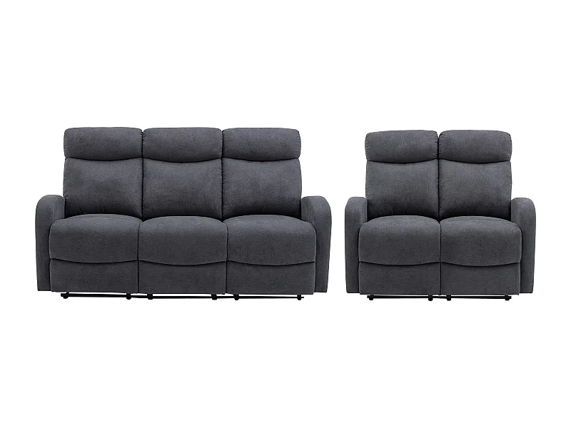 Sofás de 3+2 lugares articulados em tecido cinza - EVELYN