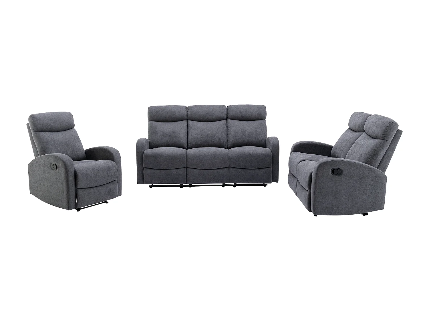 Canapés 3 places 2 places et un fauteuil relax en tissu gris EVELYN