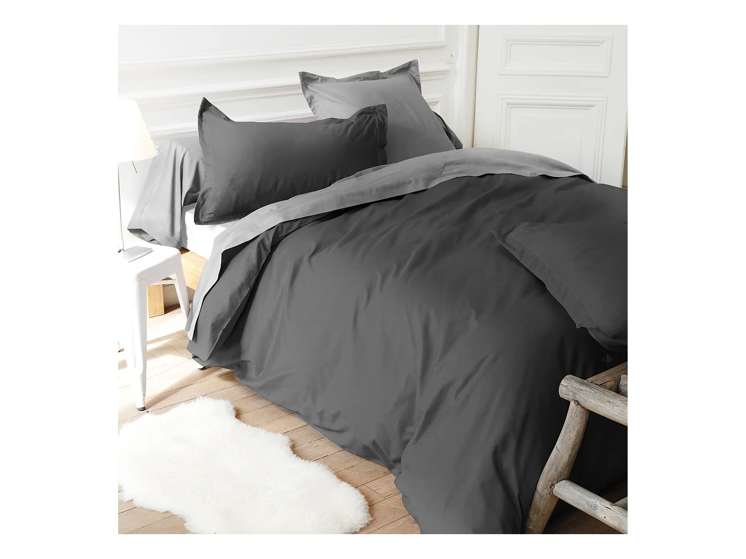 Drap housse uni 160x200 cm bonnet 40 cm coton ALTO gris Manhattan