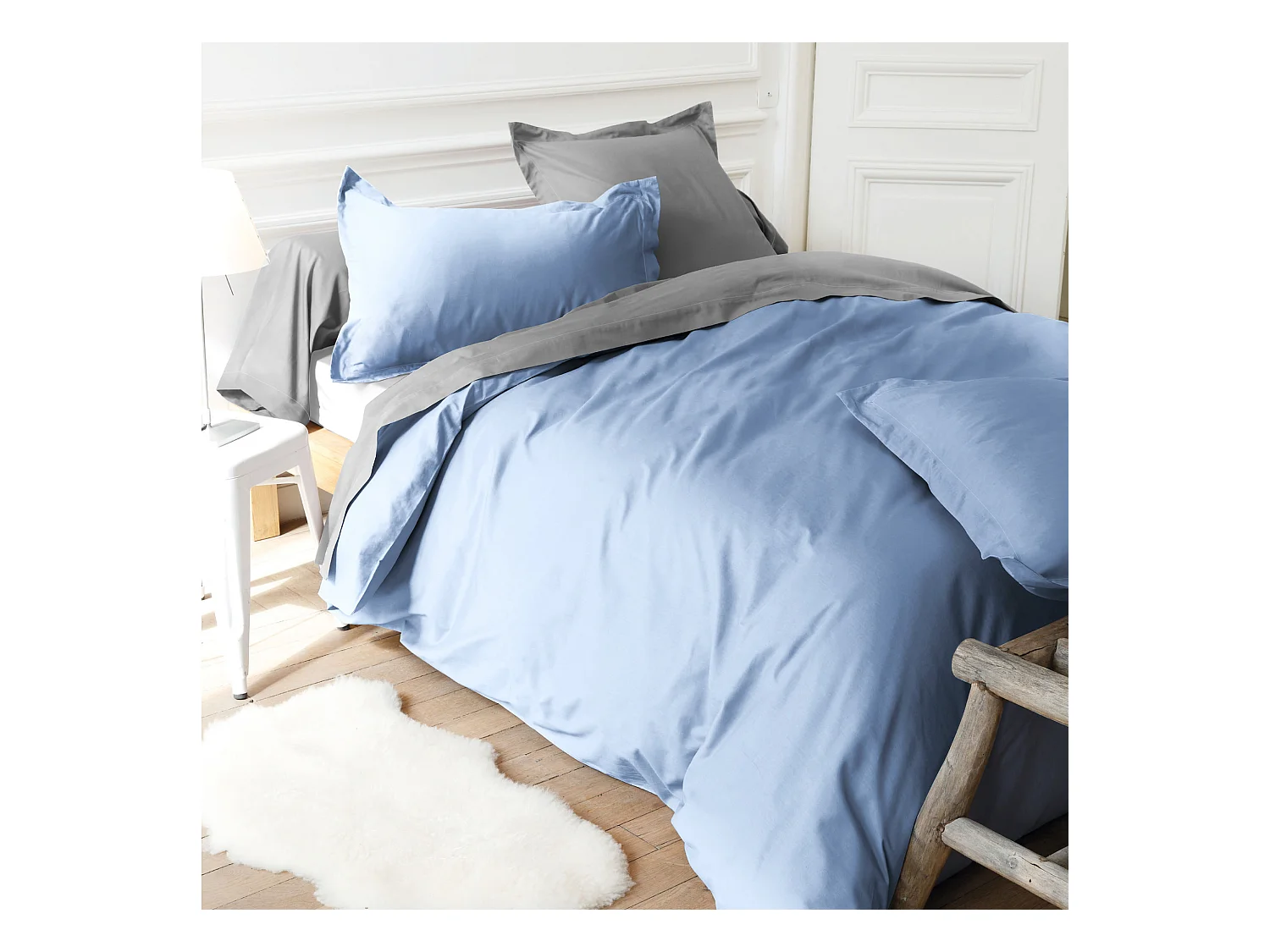 Drap housse uni 160x200 cm bonnet 40 cm coton ALTO bleu Belle ile