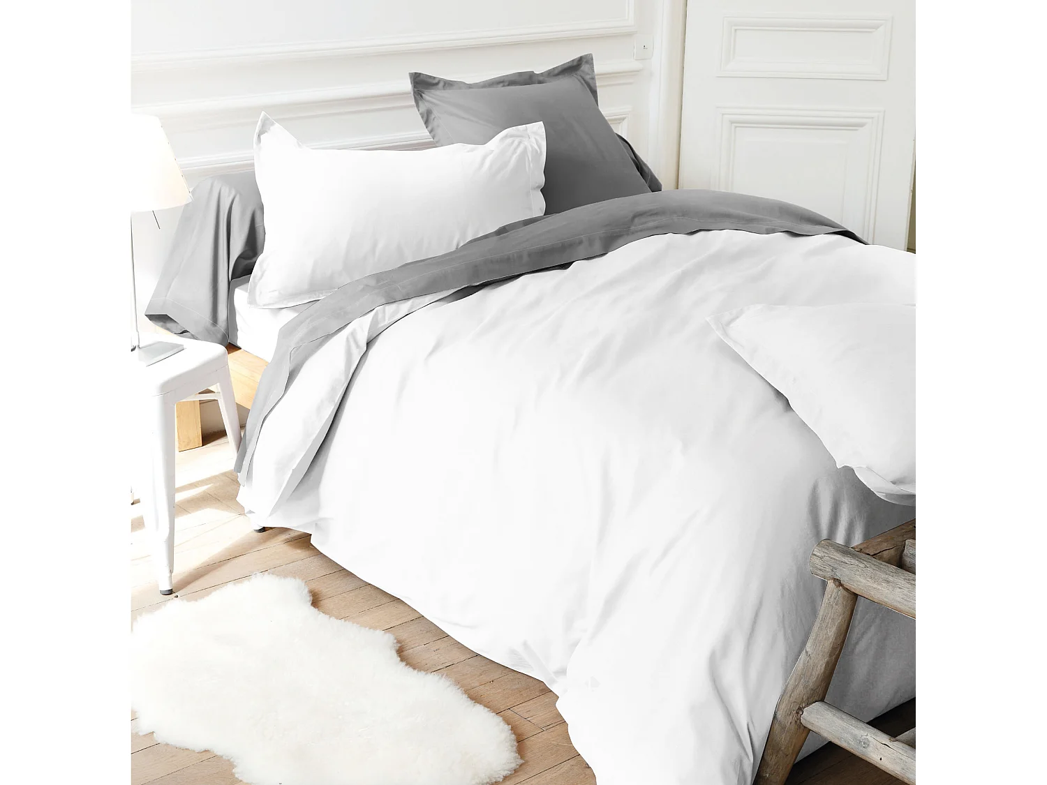 Drap housse uni 130x190 cm bonnet 40 cm coton ALTO blanc