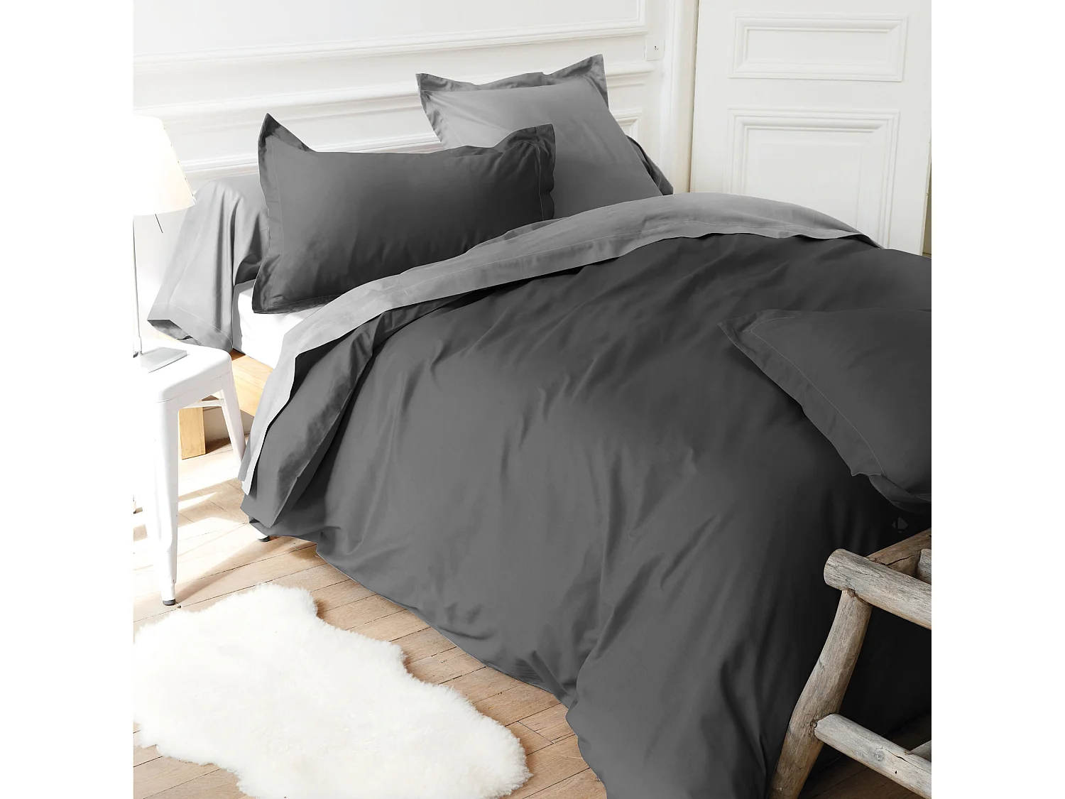 Drap housse uni 180x220 cm bonnet 40 cm coton ALTO gris Manhattan