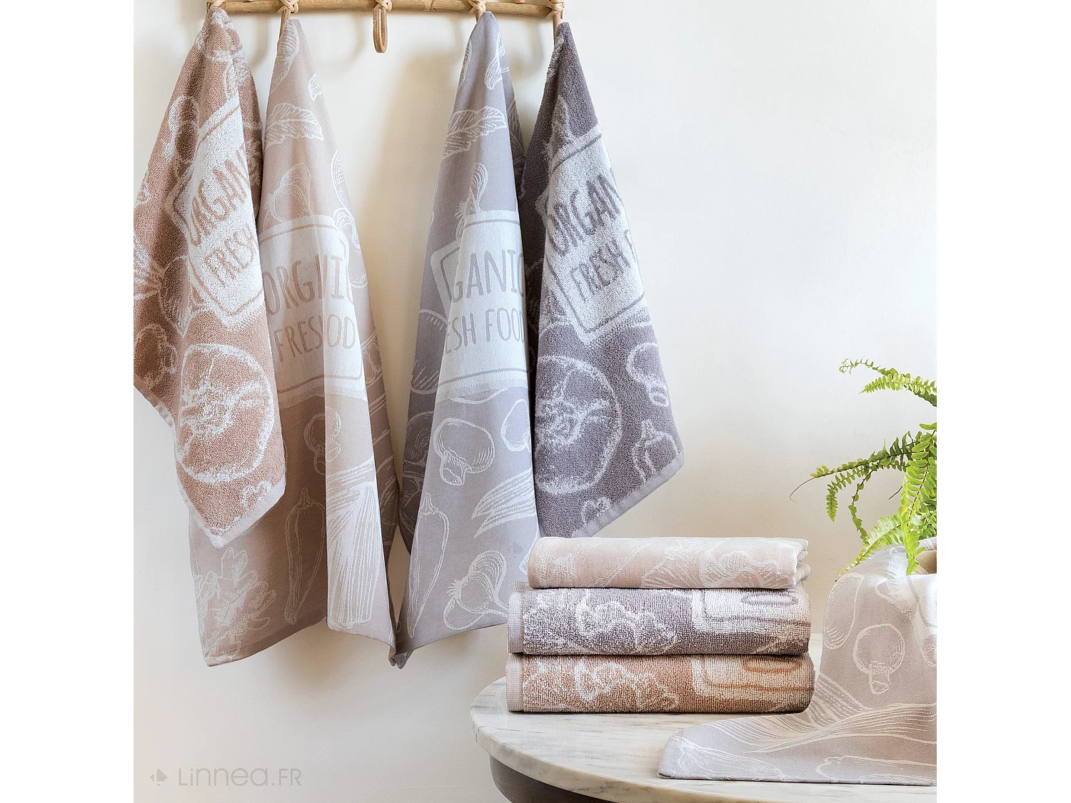 Lot de 2 torchons de cuisine éponge 50x50 cm coton ORGANIC gris