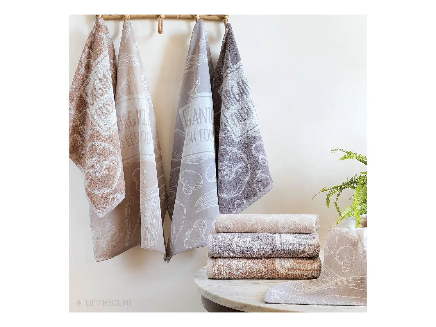 Lot de 2 torchons de cuisine éponge 50x50 cm coton ORGANIC marron