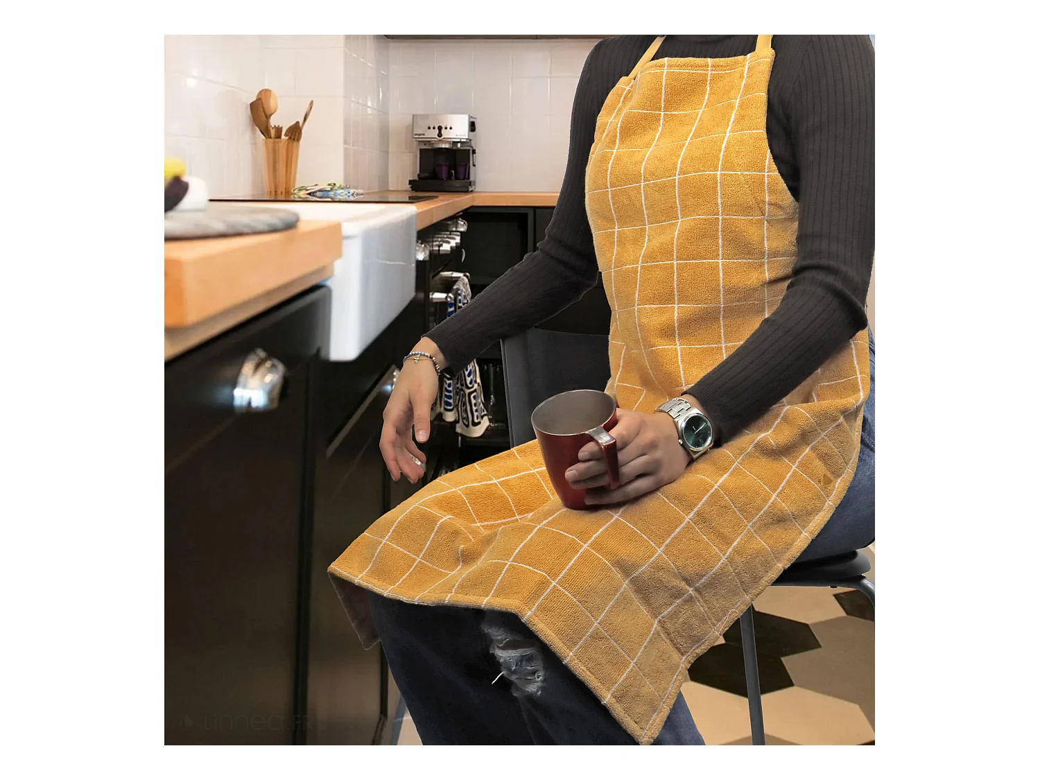 Tablier de cuisine 60x90 cm coton NEW SQUARES jaune