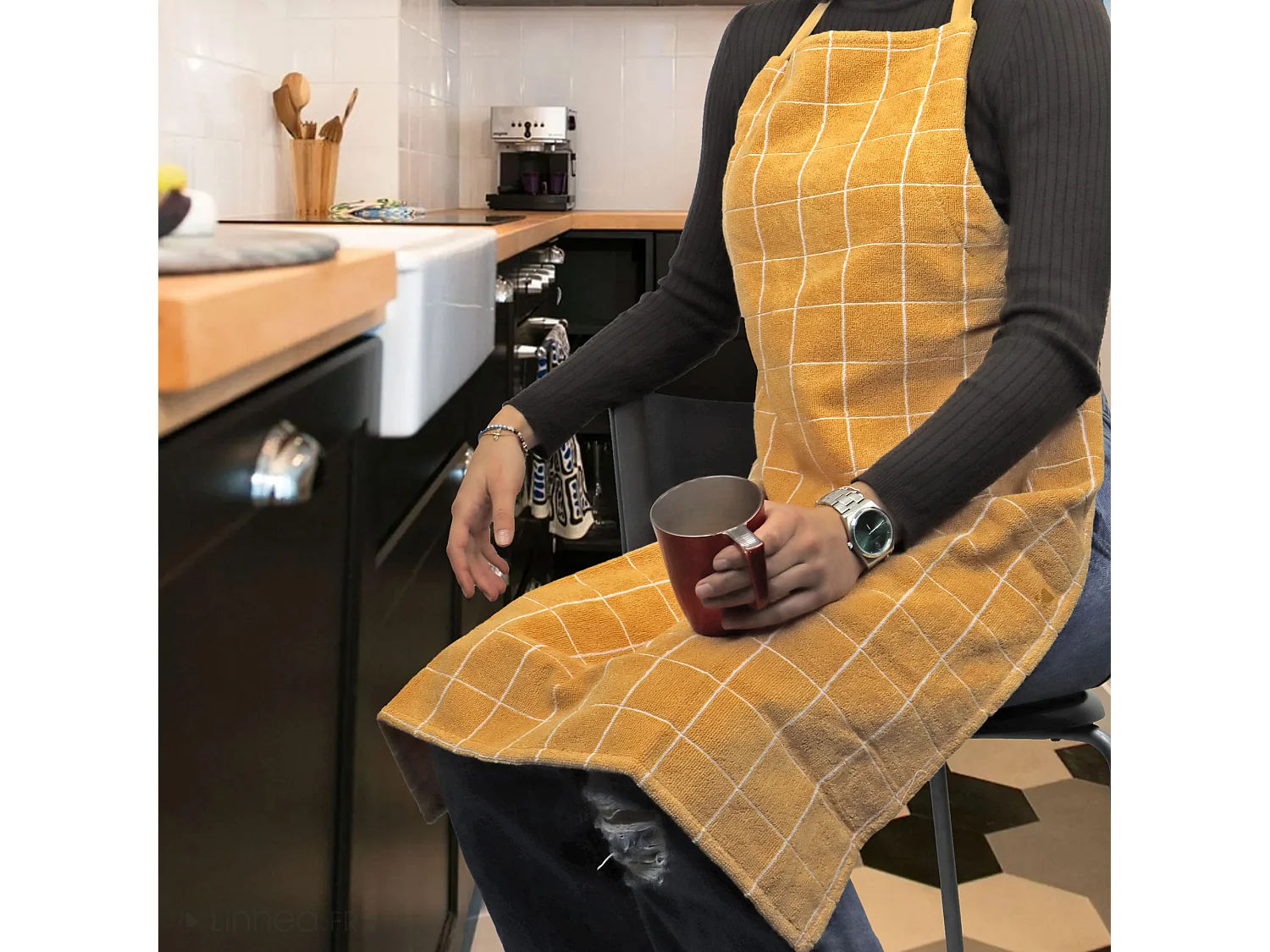 Tablier de cuisine 60x90 cm coton NEW SQUARES jaune