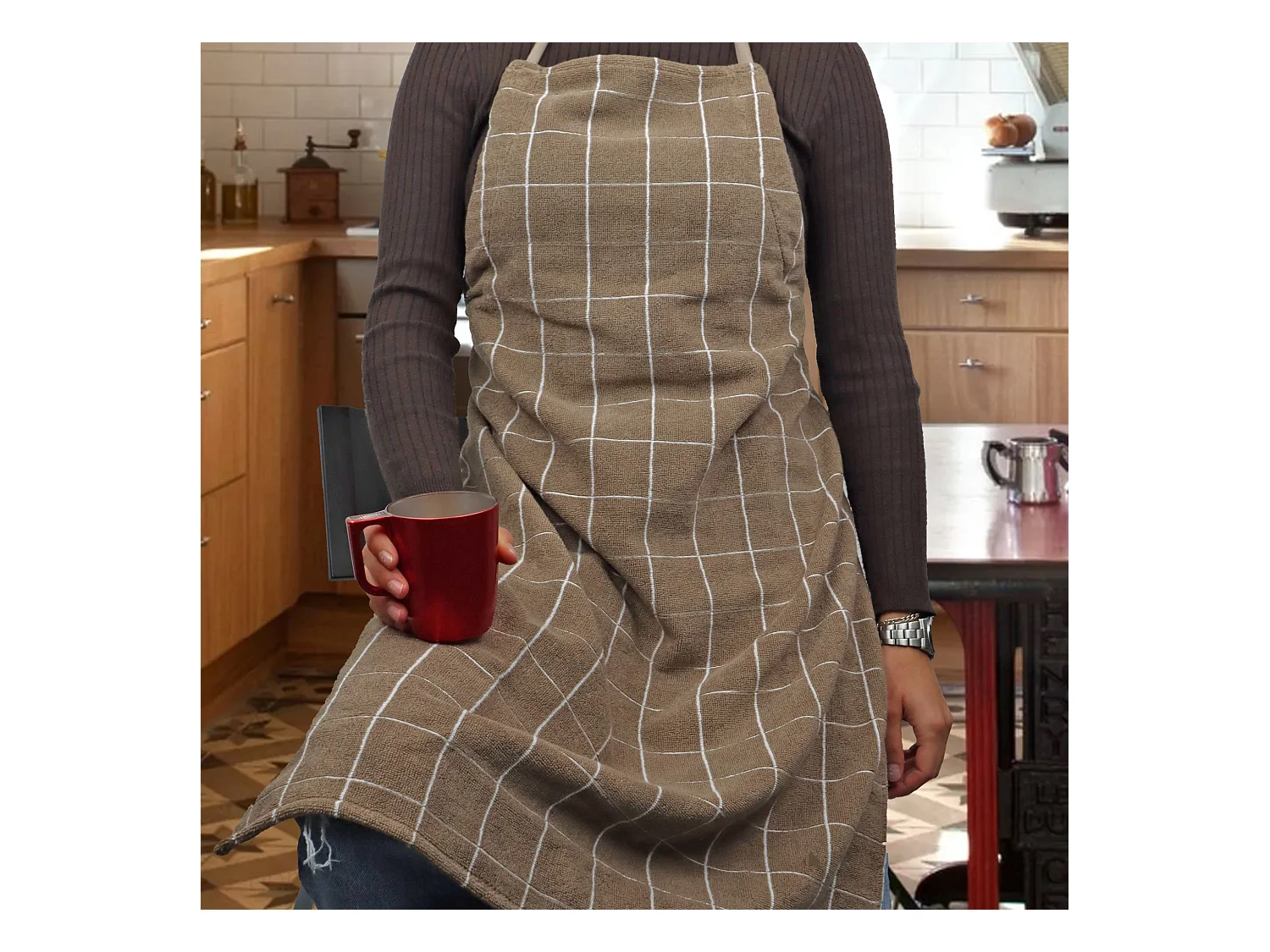 Tablier de cuisine 60x90 cm coton NEW SQUARES marron