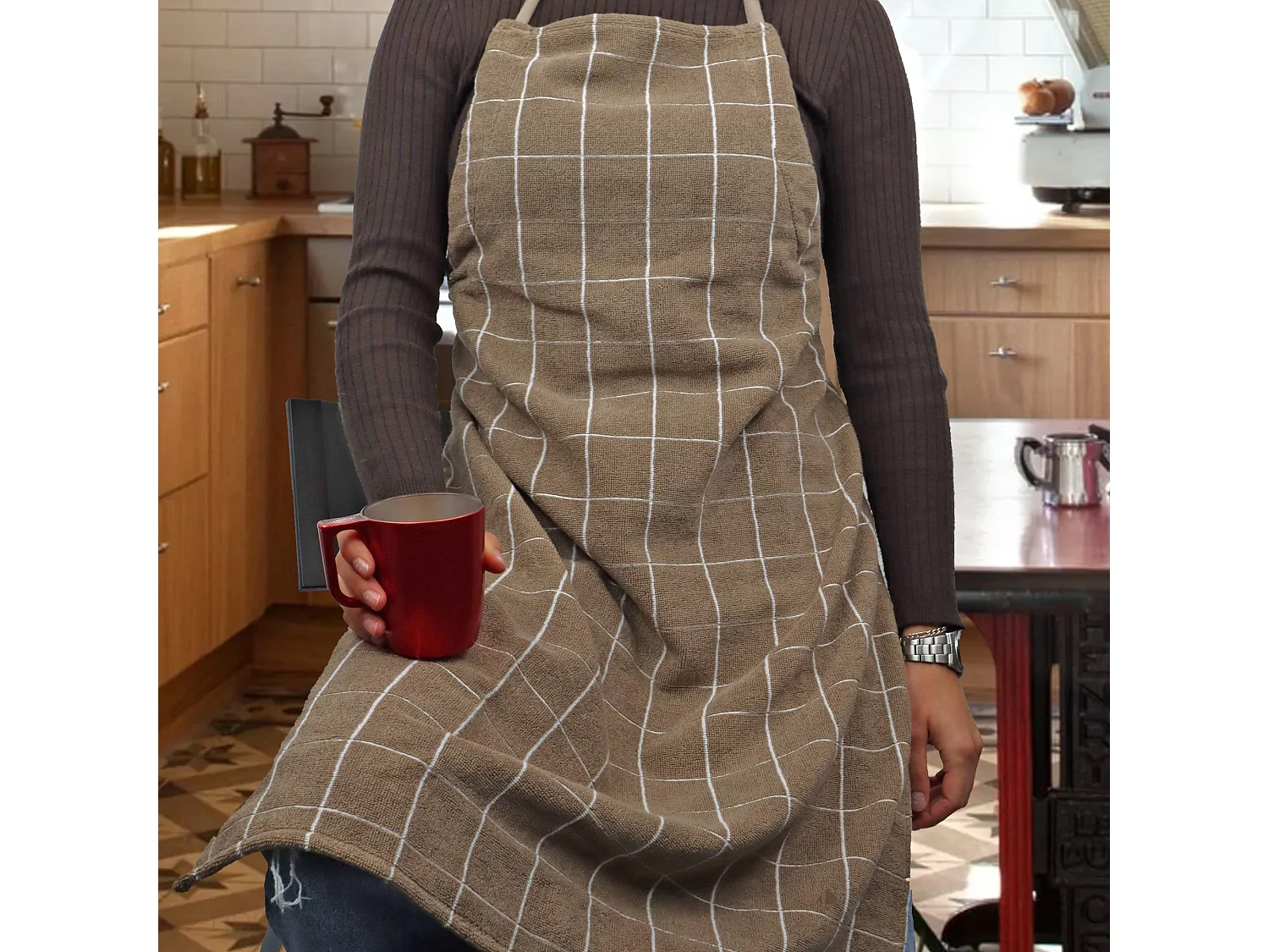 Tablier de cuisine 60x90 cm coton NEW SQUARES marron