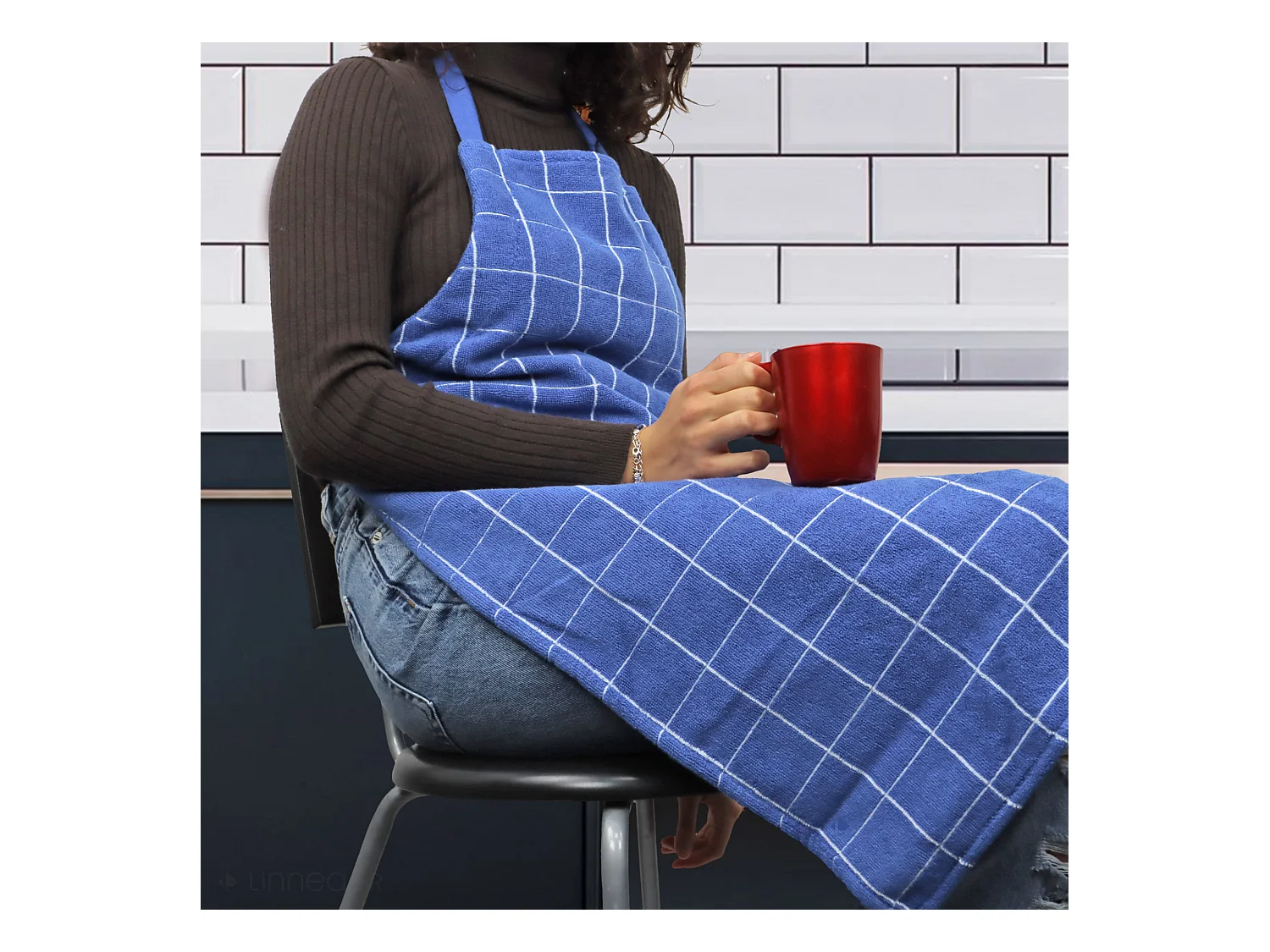 Tablier de cuisine en éponge 60x90 cm coton NEW SQUARES bleu