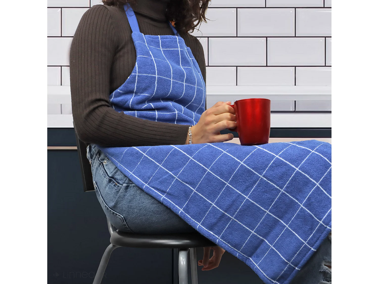 Tablier de cuisine en éponge 60x90 cm coton NEW SQUARES bleu