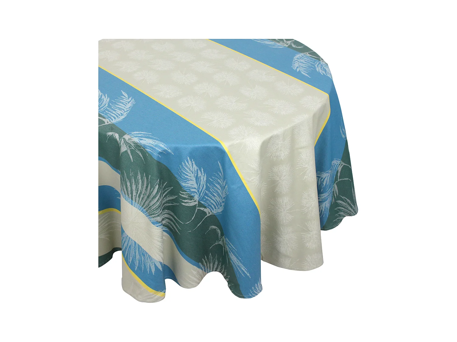 Nappe ovale 170x300 cm PALMIER bleu lagon Jacquard coton + enduction acrylique
