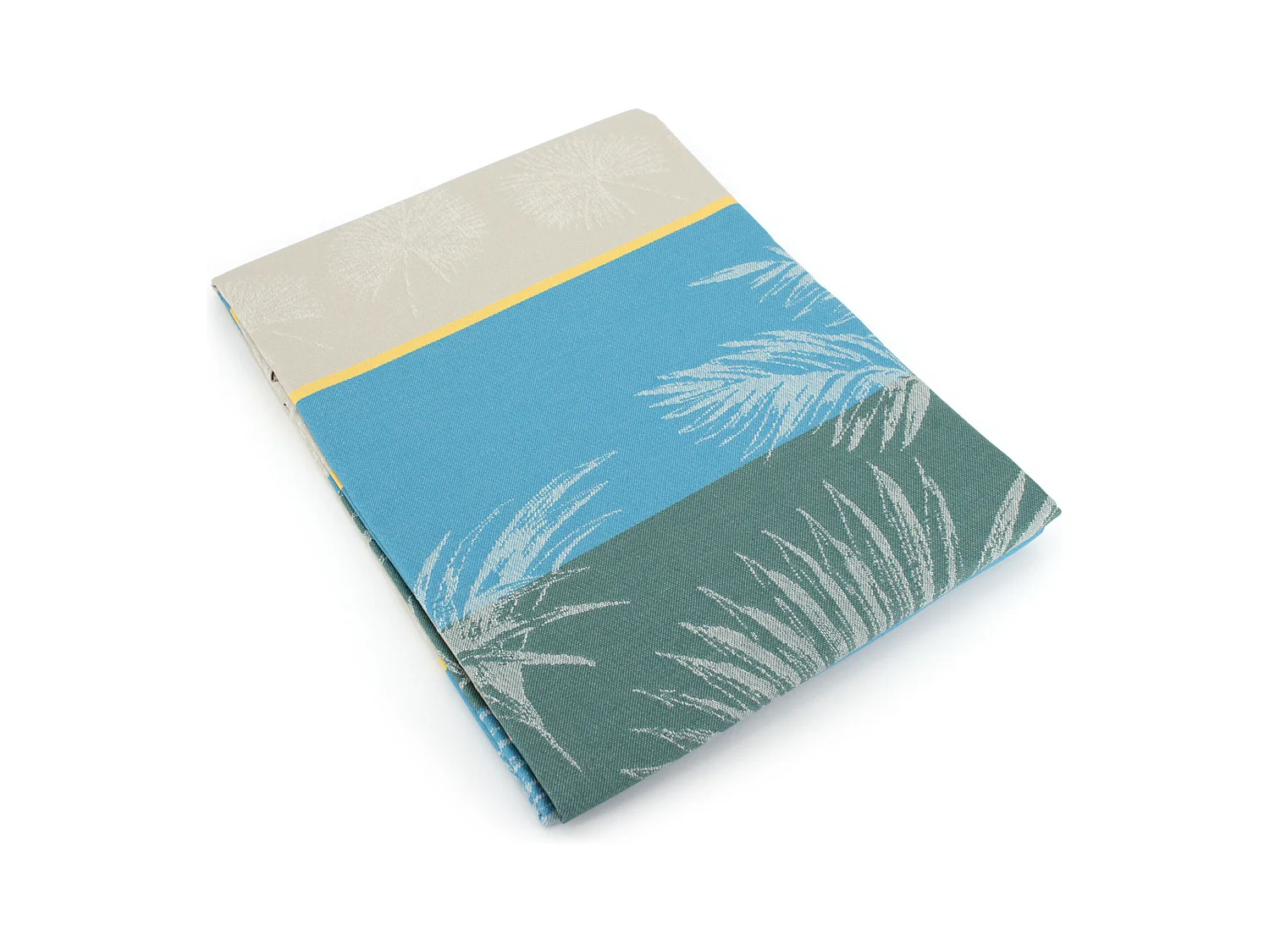 Nappe ovale 170x300 cm PALMIER bleu lagon Jacquard coton + enduction acrylique