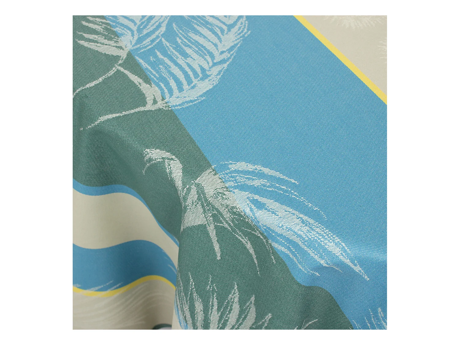 Nappe ovale 170x240 cm PALMIER bleu lagon Jacquard coton + enduction acrylique