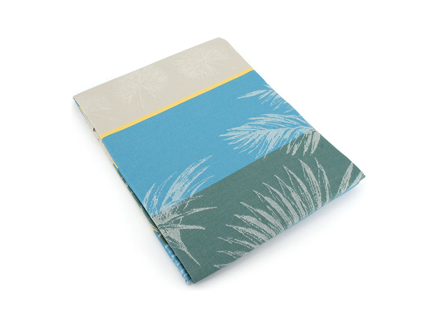 Nappe ovale 170x240 cm PALMIER bleu lagon Jacquard coton + enduction acrylique