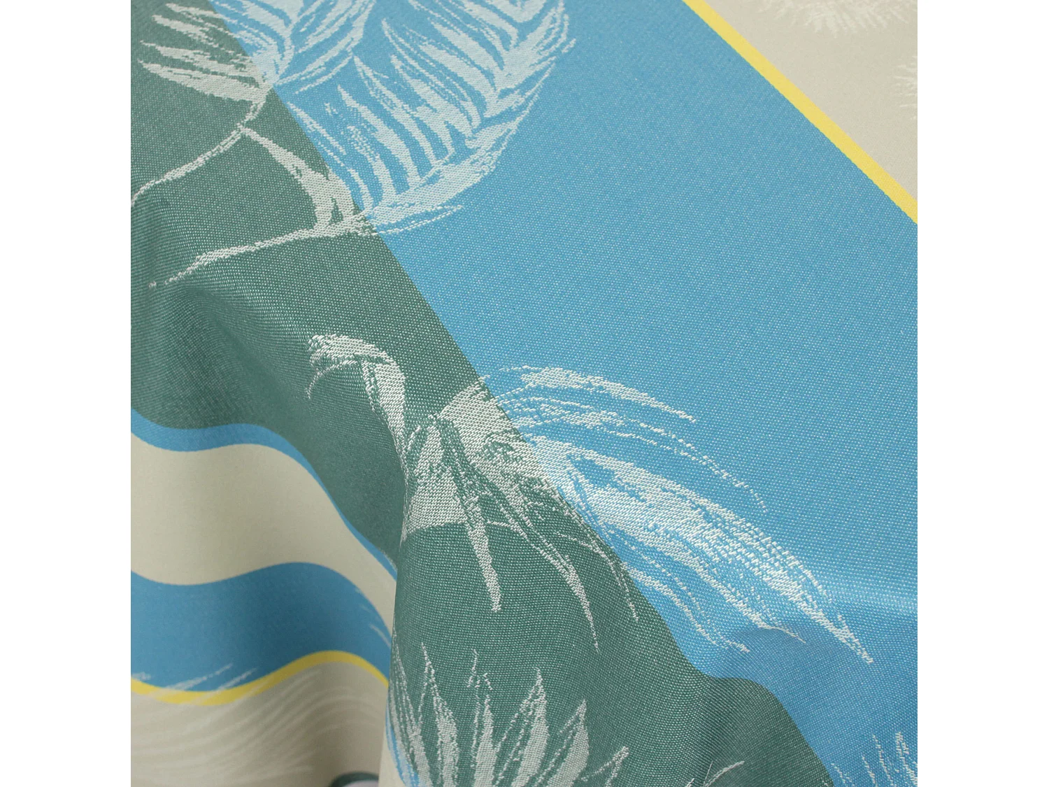 Nappe ovale 170x240 cm PALMIER bleu lagon Jacquard coton + enduction acrylique