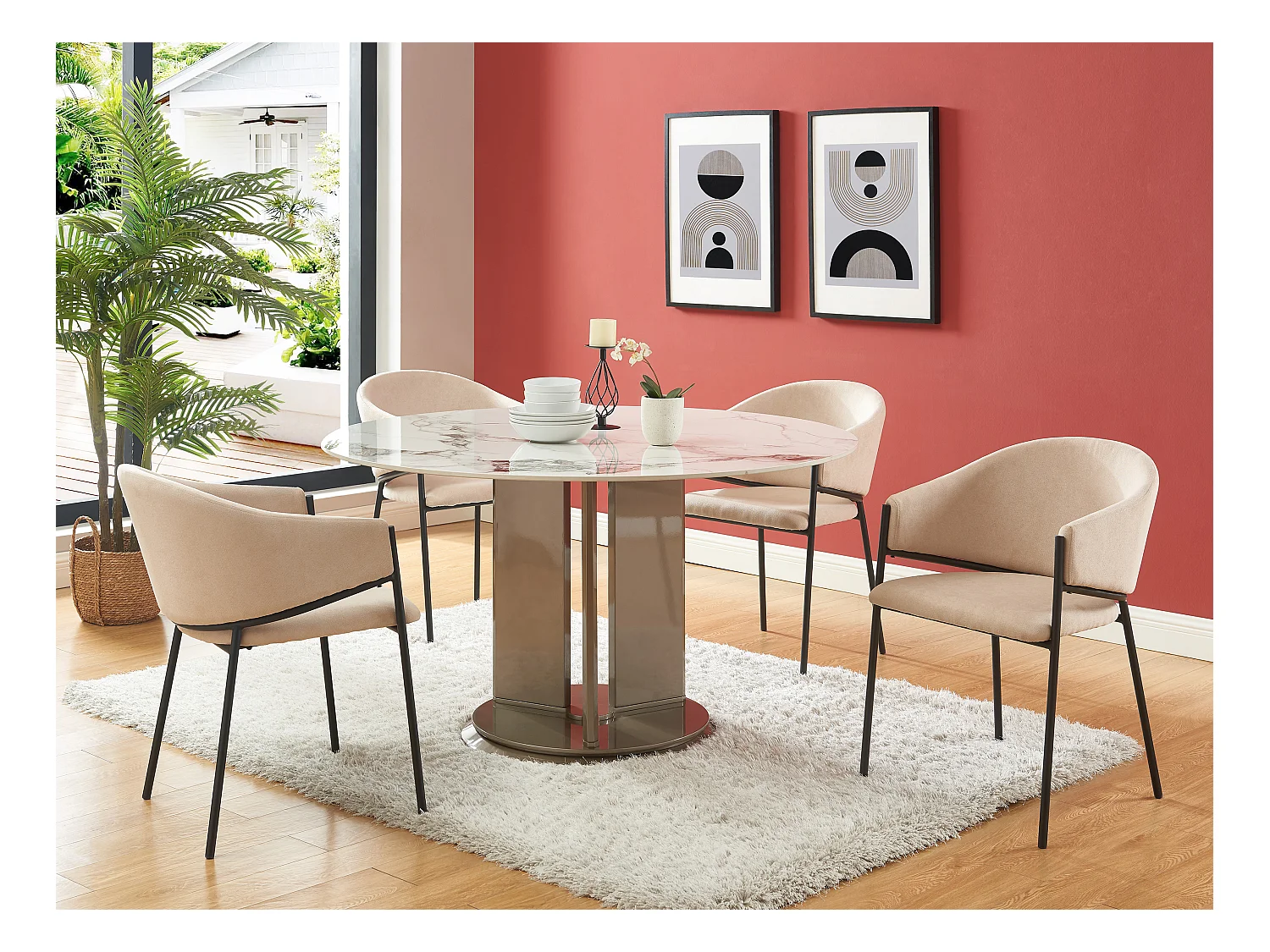 Lot de 6 chaises avec accoudoirs en tissu et métal - Beige - ORDIDA de Pascal MORABITO