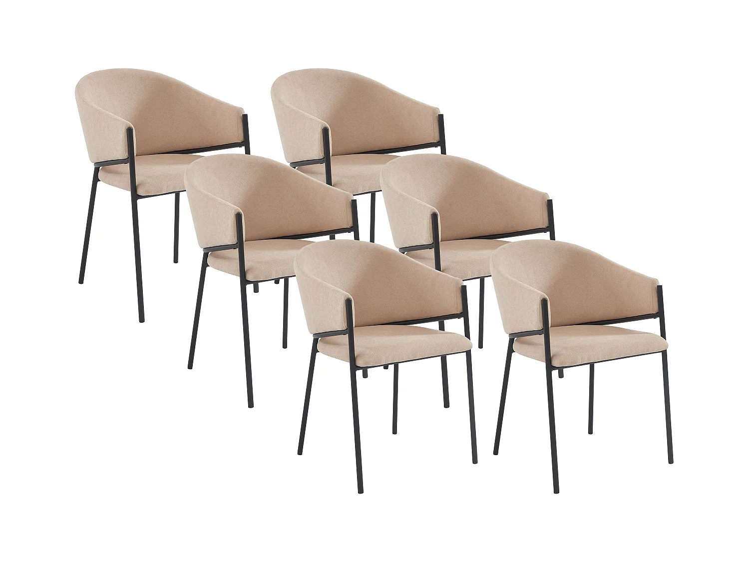 Set van 6 stoelen met stoffen en metalen armleuningen - Beige - ORDIDA - van Pascal Morabito