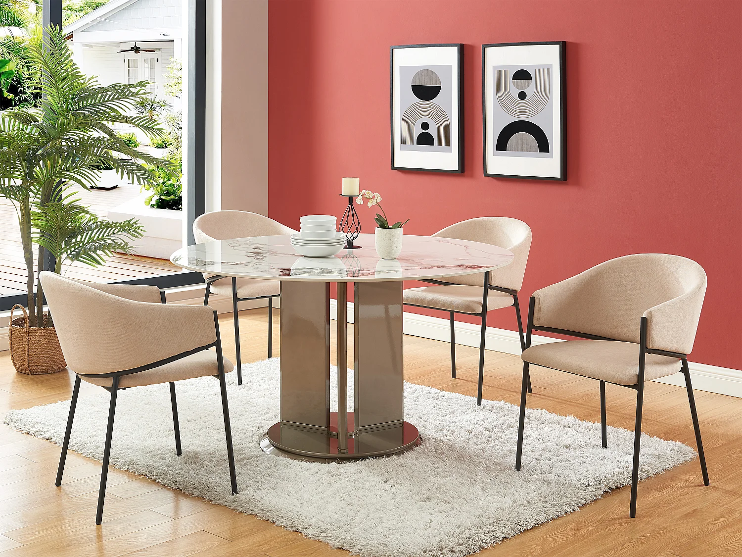 Lot de 6 chaises avec accoudoirs en tissu et métal - Beige - ORDIDA de Pascal MORABITO