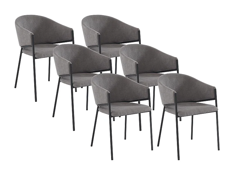 Lot de 6 chaises avec accoudoirs en tissu et métal - Gris - ORDIDA de Pascal MORABITO