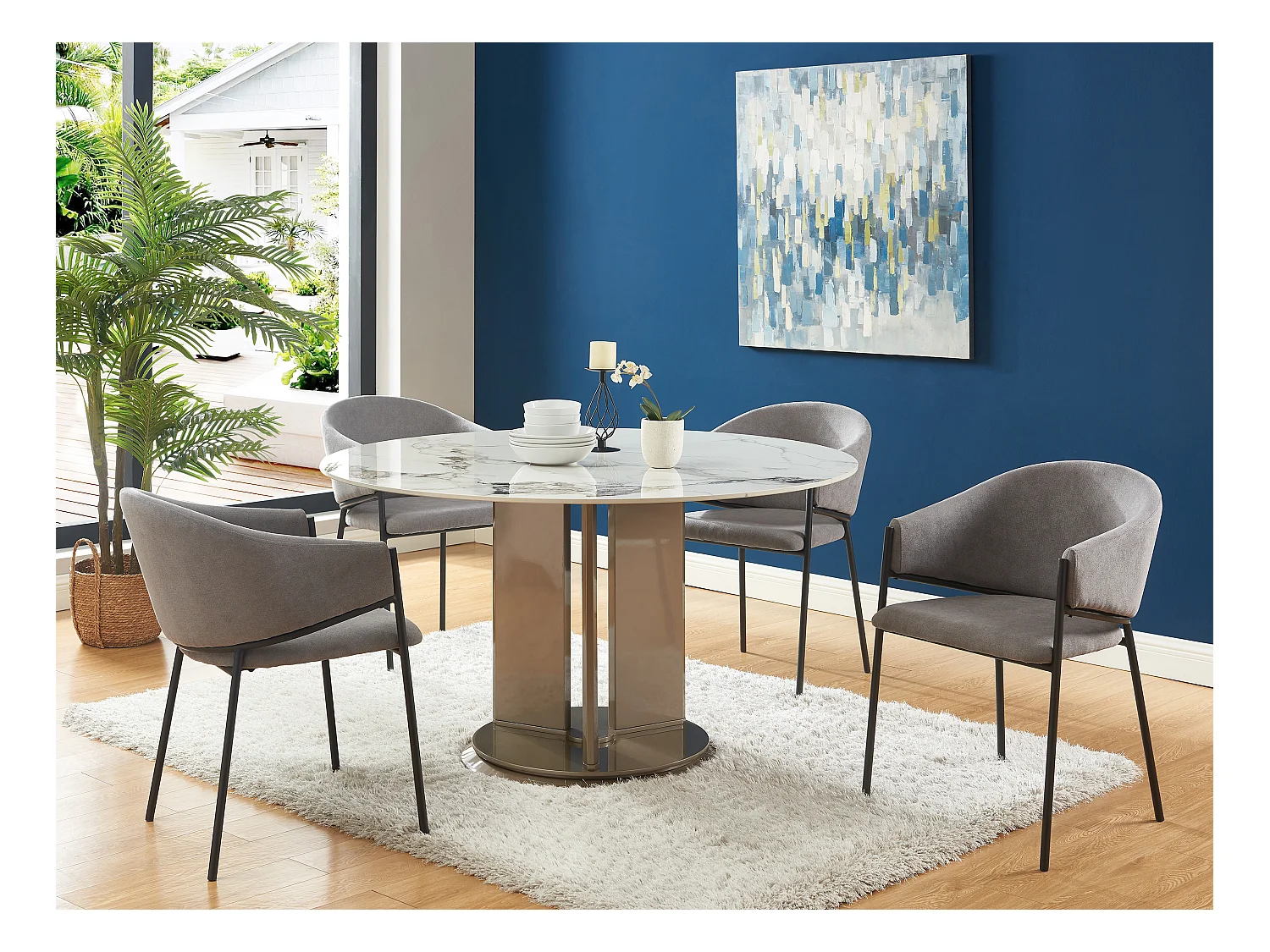 Lot de 6 chaises avec accoudoirs en tissu et métal - Gris - ORDIDA de Pascal MORABITO