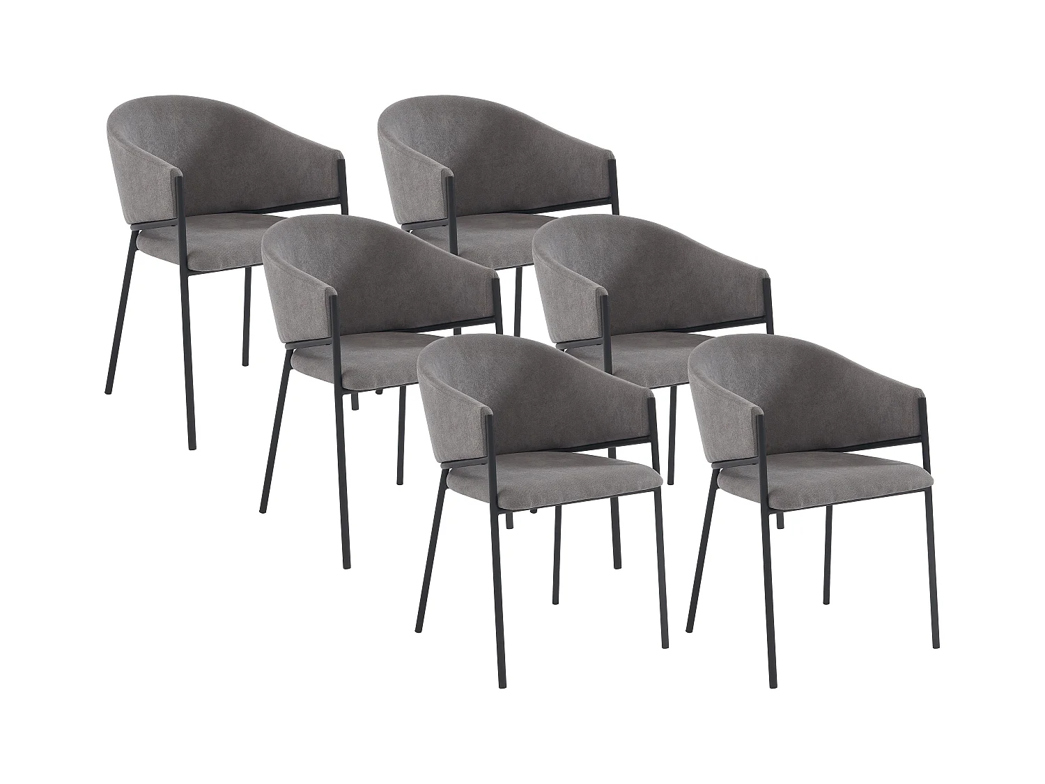 Set van 6 stoelen met stoffen en metalen armleuningen - Grijs - ORDIDA - van Pascal Morabito