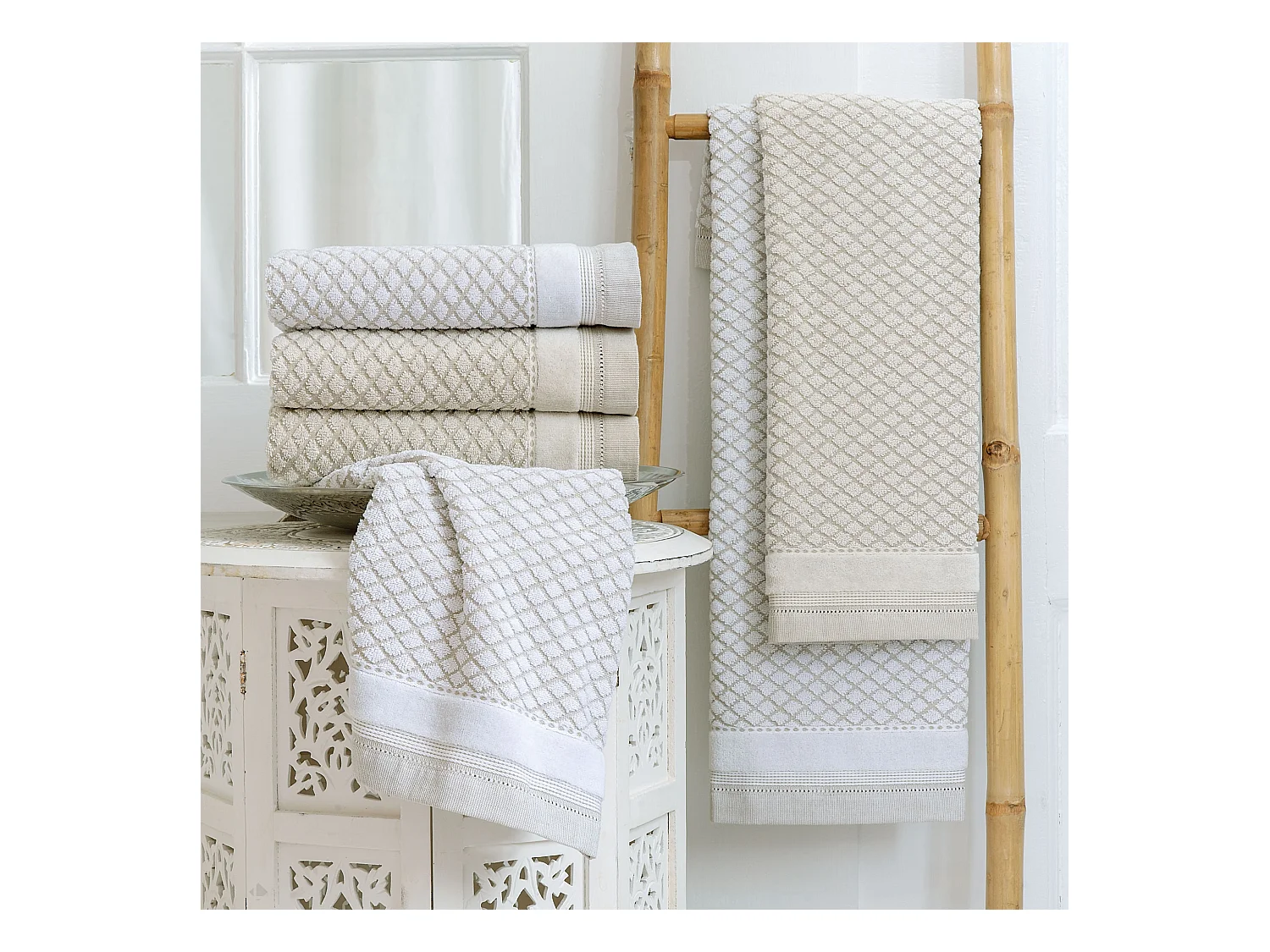 Lot de 2 gants de toilette 16x21 cm LINEN blanc