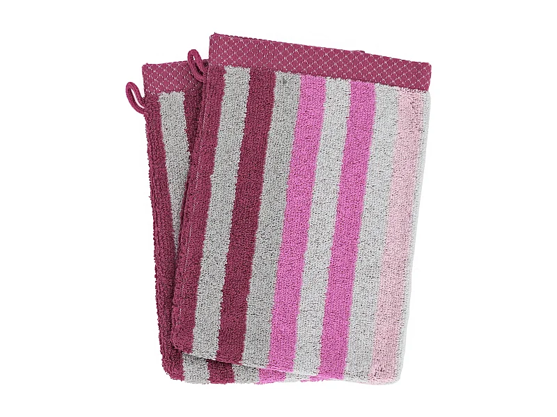 Lot de 2 gants de toilette 16x21 cm PURE STRIPES rose lavande