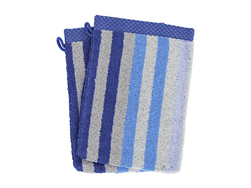 Lot de 2 gants de toilette 16x21 cm PURE STRIPES bleu mer