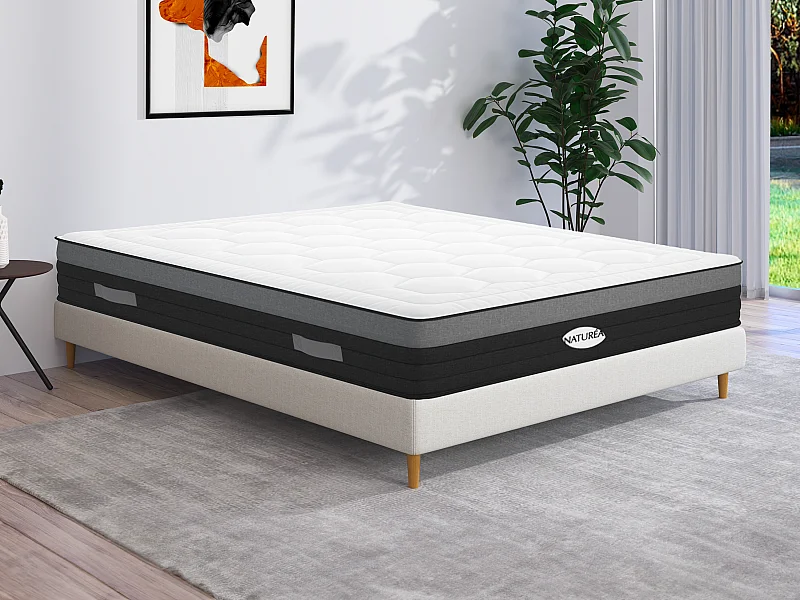 Matelas 140 x 190 cm hybride ressorts ensachés 7 zones et mémoire de forme ép.25cm - AMARANTE de NATUREA