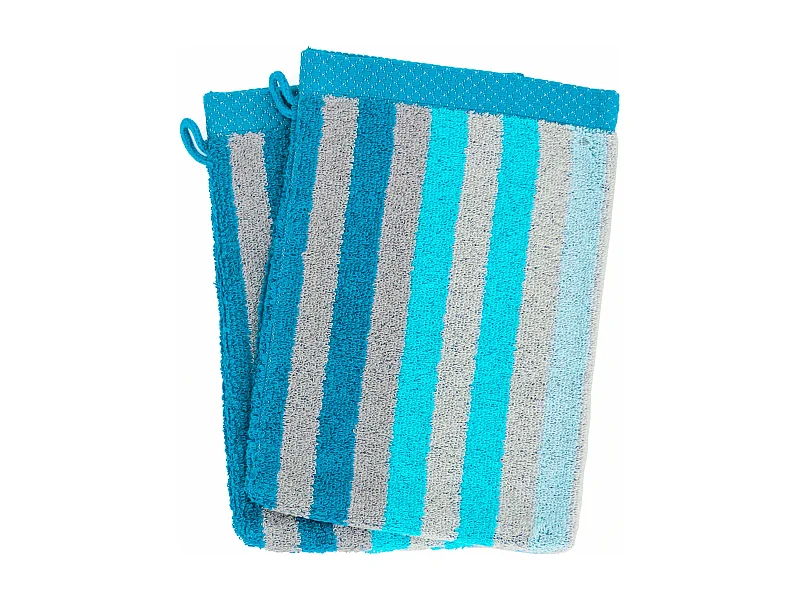 Lot de 2 gants de toilette 16x21 cm PURE STRIPES turquoise