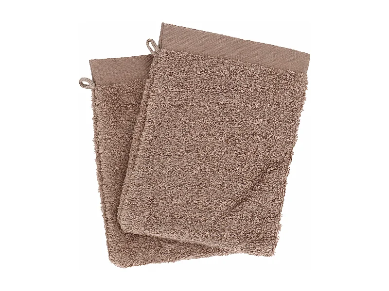 Lot de 2 gants de toilette 16x21 cm coton peigné ALBA taupe